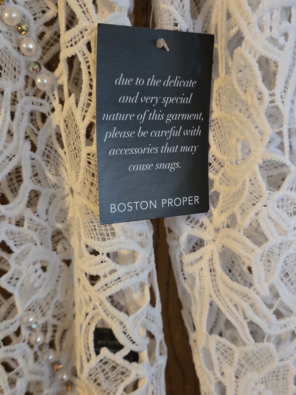 Boston Proper Ivory Lace Button-Up Jacket with Pearl and Gold Accents Ptp 19 - Picture 4 of 4